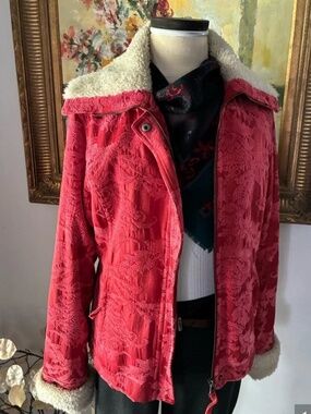 Ruff Hewn Penny Lane Jacquard Carpet Red Jacket Size Large